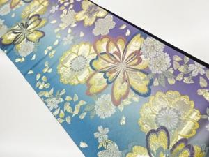 八重桜に花弁模様織出し袋帯